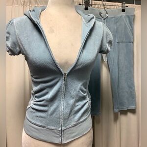 Juicy Couture Y2K Terry Shorts 32 x 18 Zip Up Hoodie Set